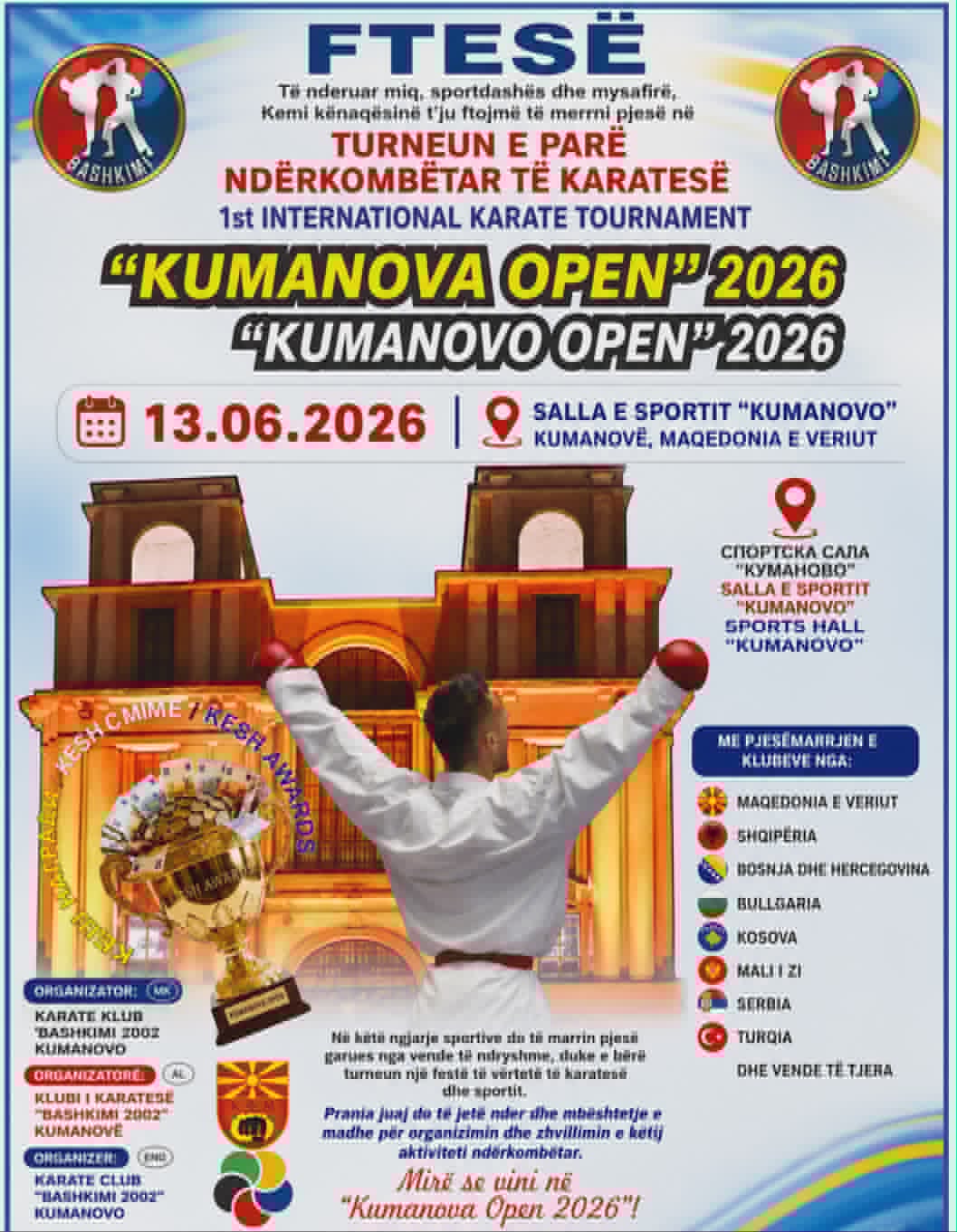 Kumanova gati të mirëpresë Turneun e Parë Ndërkombëtar të Karatesë  Kumanova Open 2026 
